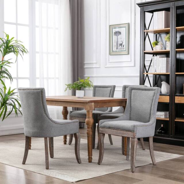 HomeTouch Set of 4 Bewley Plush Linen Upholstered Dining Chairs in Grey - Size: 4 Pack - image 1