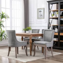 HomeTouch Set of 4 Bewley Plush Linen Upholstered Dining Chairs in Grey - Size: 4 Pack