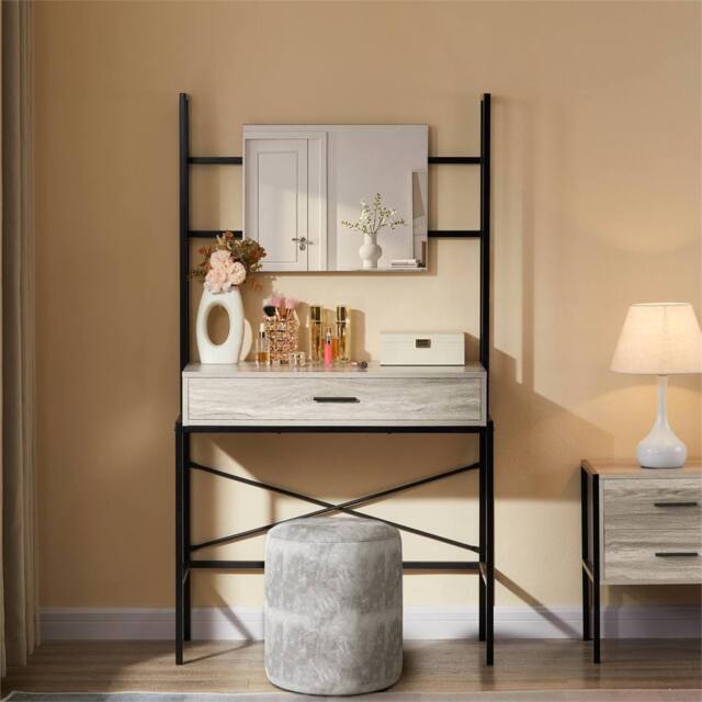 SPETLEK Grey Industrial Wooden Dressing Table Vanity - Size: 100 cm x 60 cm - image 1
