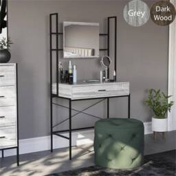 SPETLEK Grey Industrial Wooden Dressing Table Vanity - Size: 100 cm x 60 cm - thumbnail 4