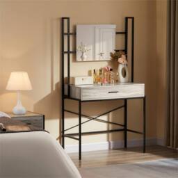 SPETLEK Grey Industrial Wooden Dressing Table Vanity - Size: 100 cm x 60 cm - thumbnail 3