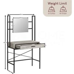 SPETLEK Grey Industrial Wooden Dressing Table Vanity - Size: 100 cm x 60 cm - thumbnail 2
