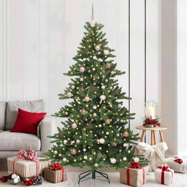 Berkfield Home Artificial Hinged Christmas Tree with 300 LEDs 210 cm PVC in Green - image 1