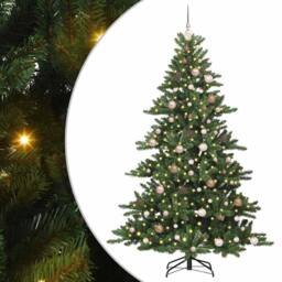 Berkfield Home Artificial Hinged Christmas Tree with 300 LEDs 210 cm PVC in Green - thumbnail 2