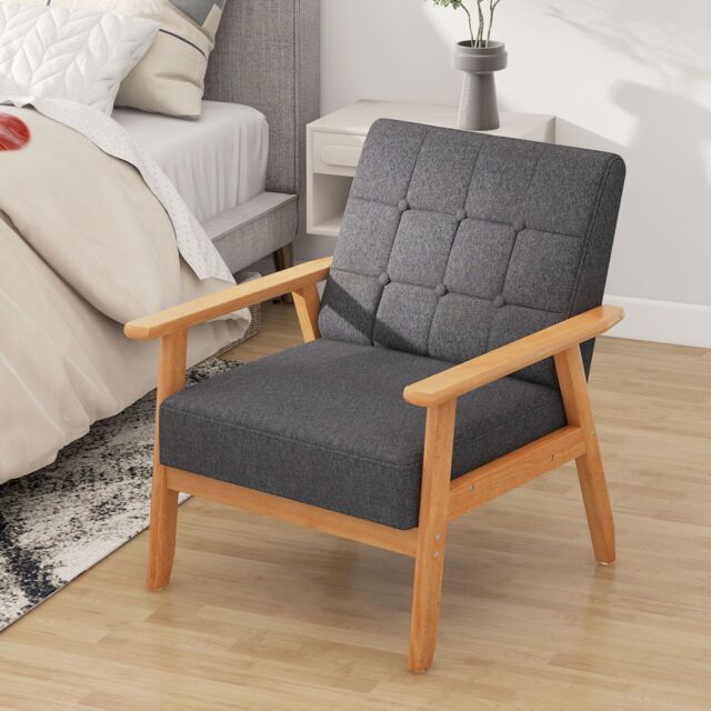 Costway Modern Accent Chair Button Tufted Upholstered Armchair Leisure Sofa in Grey - image 1