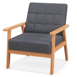 Costway Modern Accent Chair Button Tufted Upholstered Armchair Leisure Sofa in Grey - thumbnail 5