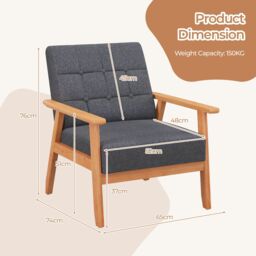 Costway Modern Accent Chair Button Tufted Upholstered Armchair Leisure Sofa in Grey - thumbnail 2