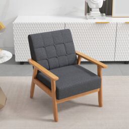 Costway Modern Accent Chair Button Tufted Upholstered Armchair Leisure Sofa in Grey - thumbnail 3