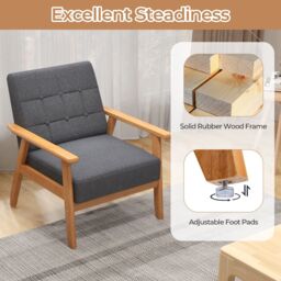 Costway Modern Accent Chair Button Tufted Upholstered Armchair Leisure Sofa in Grey - thumbnail 4
