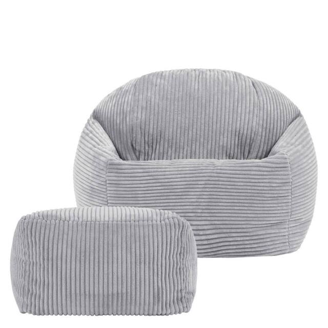 icon Kids Corduroy Beanbag & Foostool in Light Grey - image 1