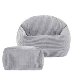 icon Kids Corduroy Beanbag & Foostool in Light Grey - thumbnail 1