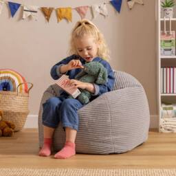 icon Kids Corduroy Beanbag & Foostool in Light Grey - thumbnail 2