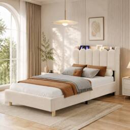 BTM 3FT Velvet Platform Bed Storage Headboard USB Beige - Size: Single