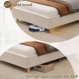 BTM 3FT Velvet Platform Bed Storage Headboard USB Beige - Size: Single - thumbnail 7