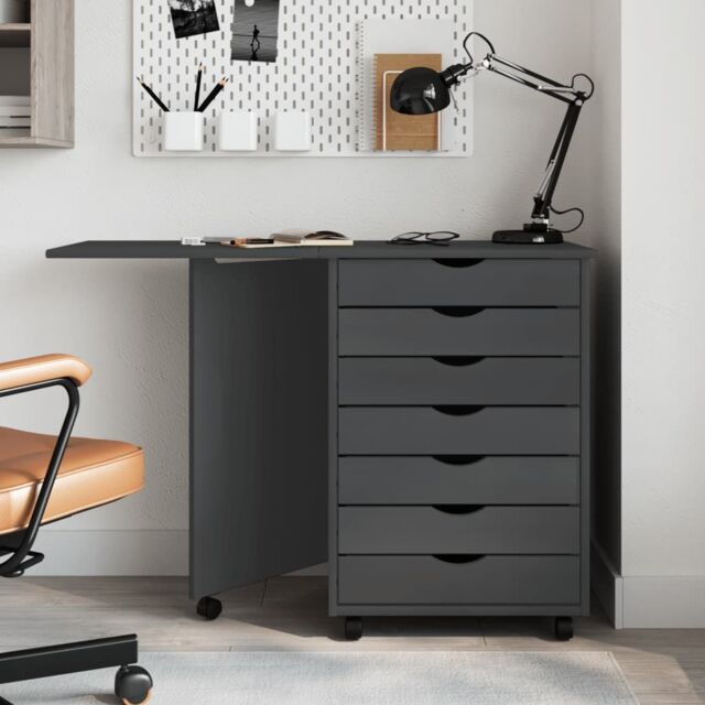 Berkfield Home Rolling Cabinet with Desk MOSS Grey Solid Wood Pine - image 1