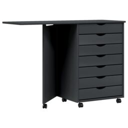 Berkfield Home Rolling Cabinet with Desk MOSS Grey Solid Wood Pine - thumbnail 2