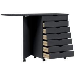 Berkfield Home Rolling Cabinet with Desk MOSS Grey Solid Wood Pine - thumbnail 3