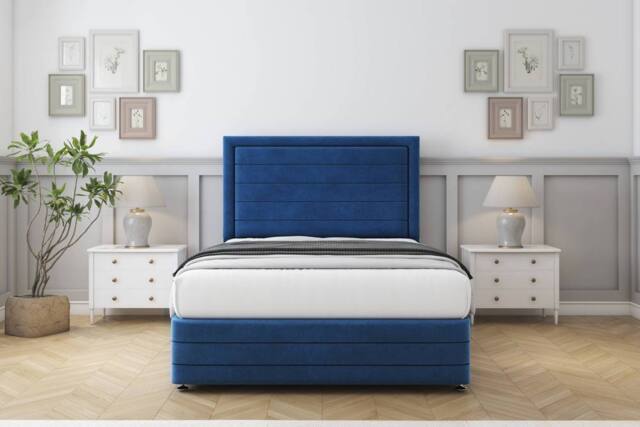 "Comfort Beds Anna Plush Divan Set 2 Drawers-54"" Headboard-Footboard in Navy - Size: Double" - image 1