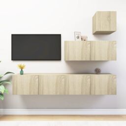 Berkfield Home 4 Piece TV Cabinet Set Sonoma Oak Engineered Wood in Brown - thumbnail 1