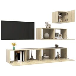 Berkfield Home 4 Piece TV Cabinet Set Sonoma Oak Engineered Wood in Brown - thumbnail 3
