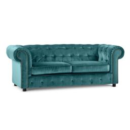 Furnishings For Less UK Ashbourne Chesterfield Large Velvet Fabric 3 Seater Sofa Studded Design in Teal - thumbnail 2