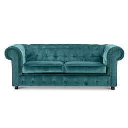 Furnishings For Less UK Ashbourne Chesterfield Large Velvet Fabric 3 Seater Sofa Studded Design in Teal - thumbnail 1