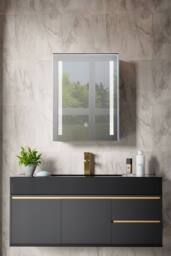 Living and Home 50cm W x 70cm H Bathroom LED Anti-Fog Makeup Mirror Cabinet with Touch Switch and Shelves in Silver - Size: 50 cm W x 70 cm H - thumbnail 1