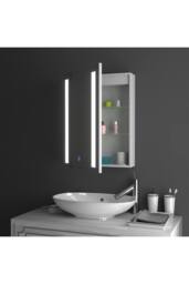 Living and Home 50cm W x 70cm H Bathroom LED Anti-Fog Makeup Mirror Cabinet with Touch Switch and Shelves in Silver - Size: 50 cm W x 70 cm H - thumbnail 3