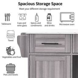 Merax Kitchen Island Trolley with Foldable Worktop, Kitchen Storage Cabinet in Grey - thumbnail 9