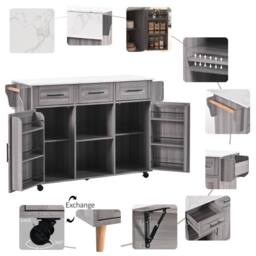 Merax Kitchen Island Trolley with Foldable Worktop, Kitchen Storage Cabinet in Grey - thumbnail 8