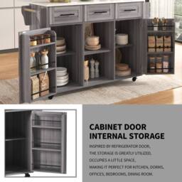 Merax Kitchen Island Trolley with Foldable Worktop, Kitchen Storage Cabinet in Grey - thumbnail 6