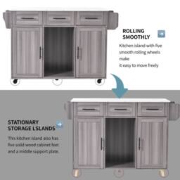 Merax Kitchen Island Trolley with Foldable Worktop, Kitchen Storage Cabinet in Grey - thumbnail 7