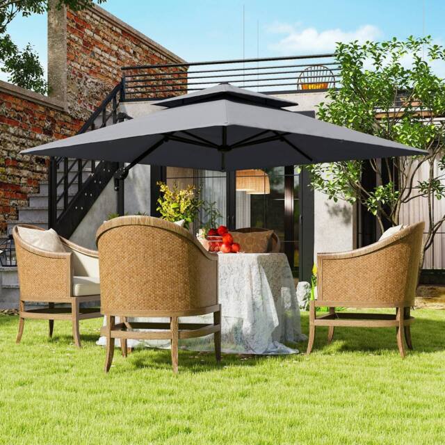 OUTSUNNY 3x3(m) Cantilever Parasol Roma Umbrella, Only Cross Base, Light Grey - image 1