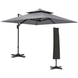 OUTSUNNY 3x3(m) Cantilever Parasol Roma Umbrella, Only Cross Base, Light Grey - thumbnail 2