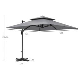 OUTSUNNY 3x3(m) Cantilever Parasol Roma Umbrella, Only Cross Base, Light Grey - thumbnail 3