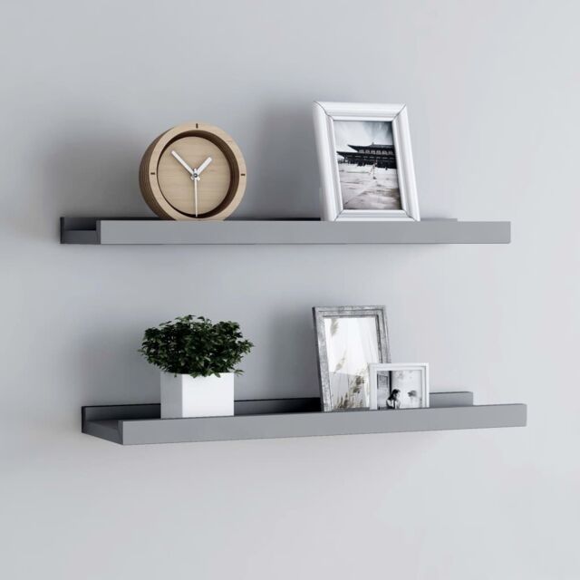 Berkfield Home Picture Frame Ledge Shelves 2 pcs Grey 60x9x3 cm MDF - Size: 60 x 9 x 3 cm - image 1