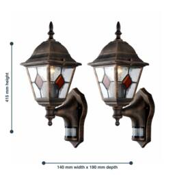 First Choice Lighting Set of 2 Black Brushed Gold Motion Sensor Outdoor Security Lights - thumbnail 7