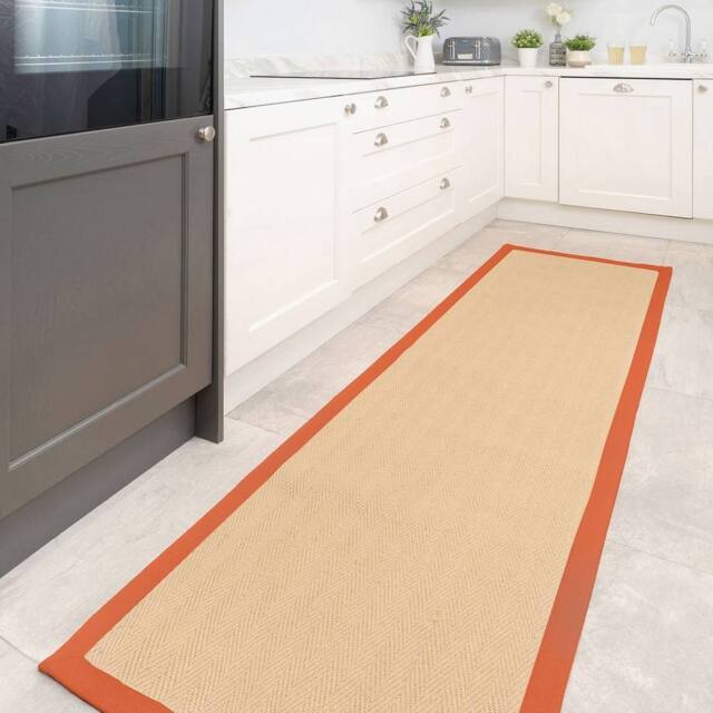 Kukoon Beige Natural Jute Herringbone Pattern Non Slip Rust Border Rug - Size: 200 cm x 290 cm - image 1
