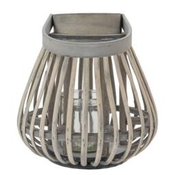 JVL Luna Natural Bulb Shaped Willow Wood Lantern with Wooden Handle - Grey - thumbnail 3