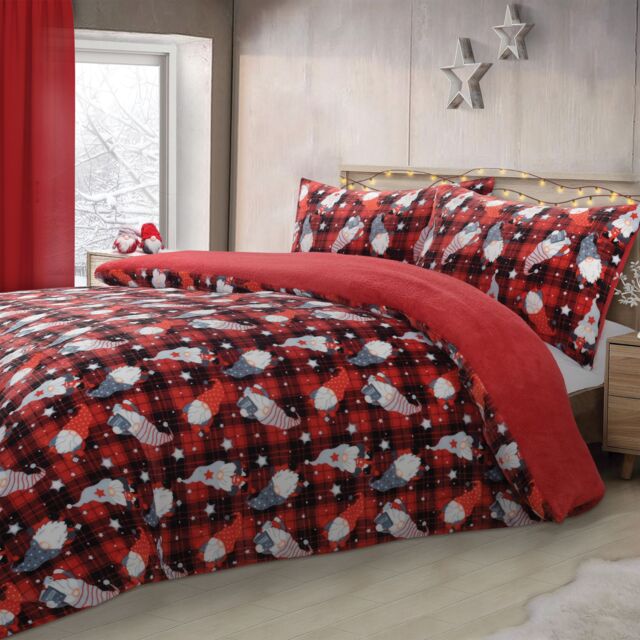 Velosso Gonks Check Flannel Cotton Rich Printed Duvet Cover & Pill in Red - Size: Double - image 1