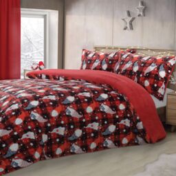 Velosso Gonks Check Flannel Cotton Rich Printed Duvet Cover & Pill in Red - Size: Double - thumbnail 1