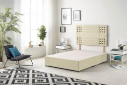 Somnior Flexby Linen Fabric Divan Bed with Orthopeadic Sprung Memory Foam Mattress & Headboard in Cream - Size: King - thumbnail 3