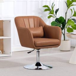 HOMCOM Stylish Retro Swivel Tub Chair Steel Frame Cushion Seat Dark Brown