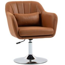 HOMCOM Stylish Retro Swivel Tub Chair Steel Frame Cushion Seat Dark Brown - thumbnail 2