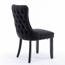 HomeTouch Sierra Set of 2 Lux Dining Chairs Velvet Tufted Wing Back Kitchen Chairs with Oak Wood Legs in Black - Size: 2 Pack - thumbnail 8