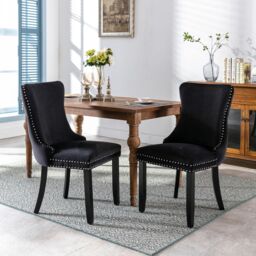 HomeTouch Sierra Set of 2 Lux Dining Chairs Velvet Tufted Wing Back Kitchen Chairs with Oak Wood Legs in Black - Size: 2 Pack - thumbnail 2