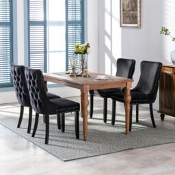 HomeTouch Sierra Set of 2 Lux Dining Chairs Velvet Tufted Wing Back Kitchen Chairs with Oak Wood Legs in Black - Size: 2 Pack - thumbnail 5