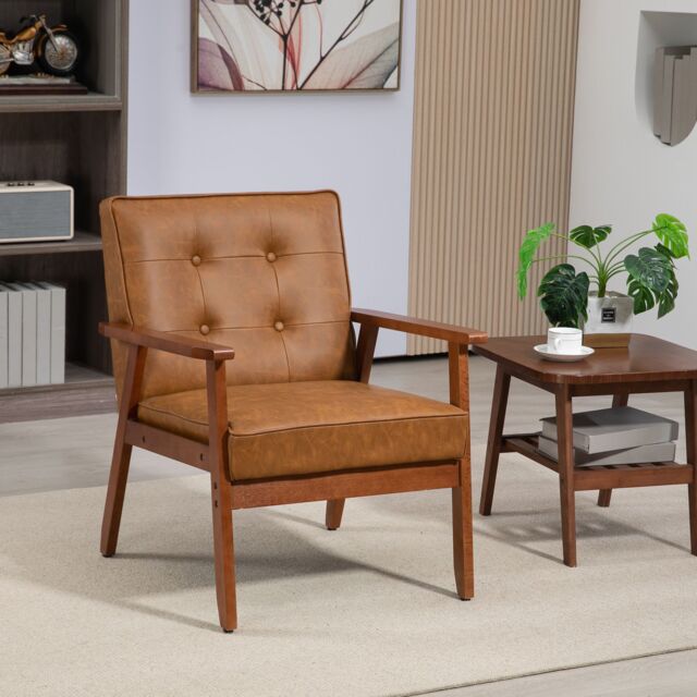HOMCOM Accent Chair PU Leather Armchair with Armrests for Living Room in Brown - image 1
