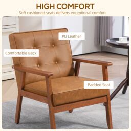 HOMCOM Accent Chair PU Leather Armchair with Armrests for Living Room in Brown - thumbnail 5