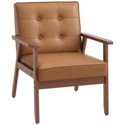 HOMCOM Accent Chair PU Leather Armchair with Armrests for Living Room in Brown - thumbnail 2